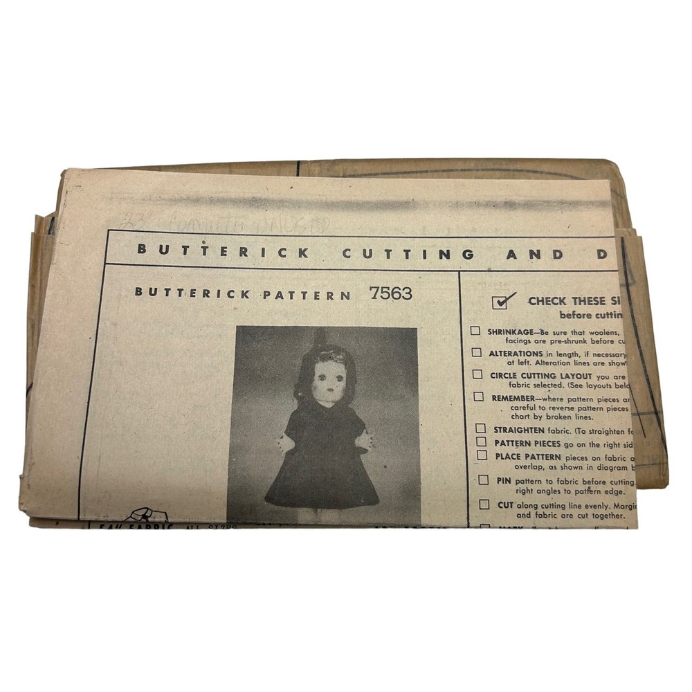 Butterick Vintage‎ Mail Order Pattern #7563 23" Doll Wardrobe